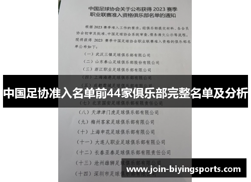 中国足协准入名单前44家俱乐部完整名单及分析